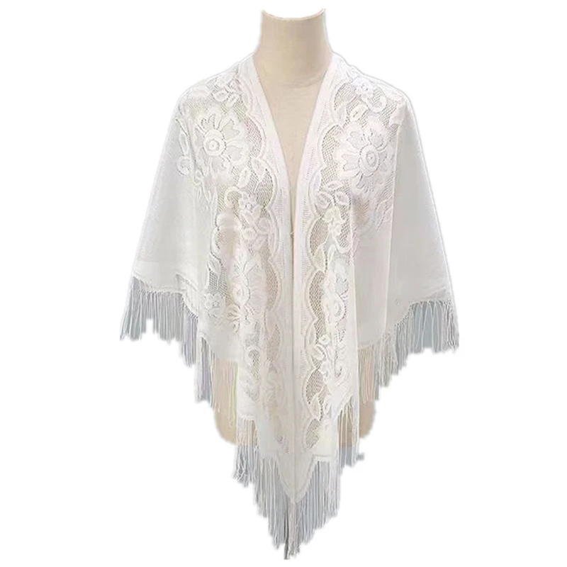 Multicolor Hollow Single Color Breathable Lace Tassel Triangle Shawl Female Fashion Scarf New Cheongsam Accessories