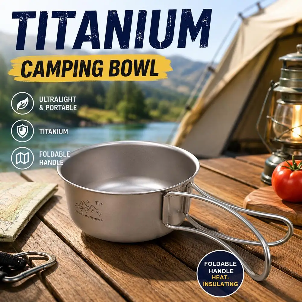 Ultralight Titanium Camping Pot Portable Picnic Camping Instant Noodle Bowl Outdoor Camping Cooking Supplies
