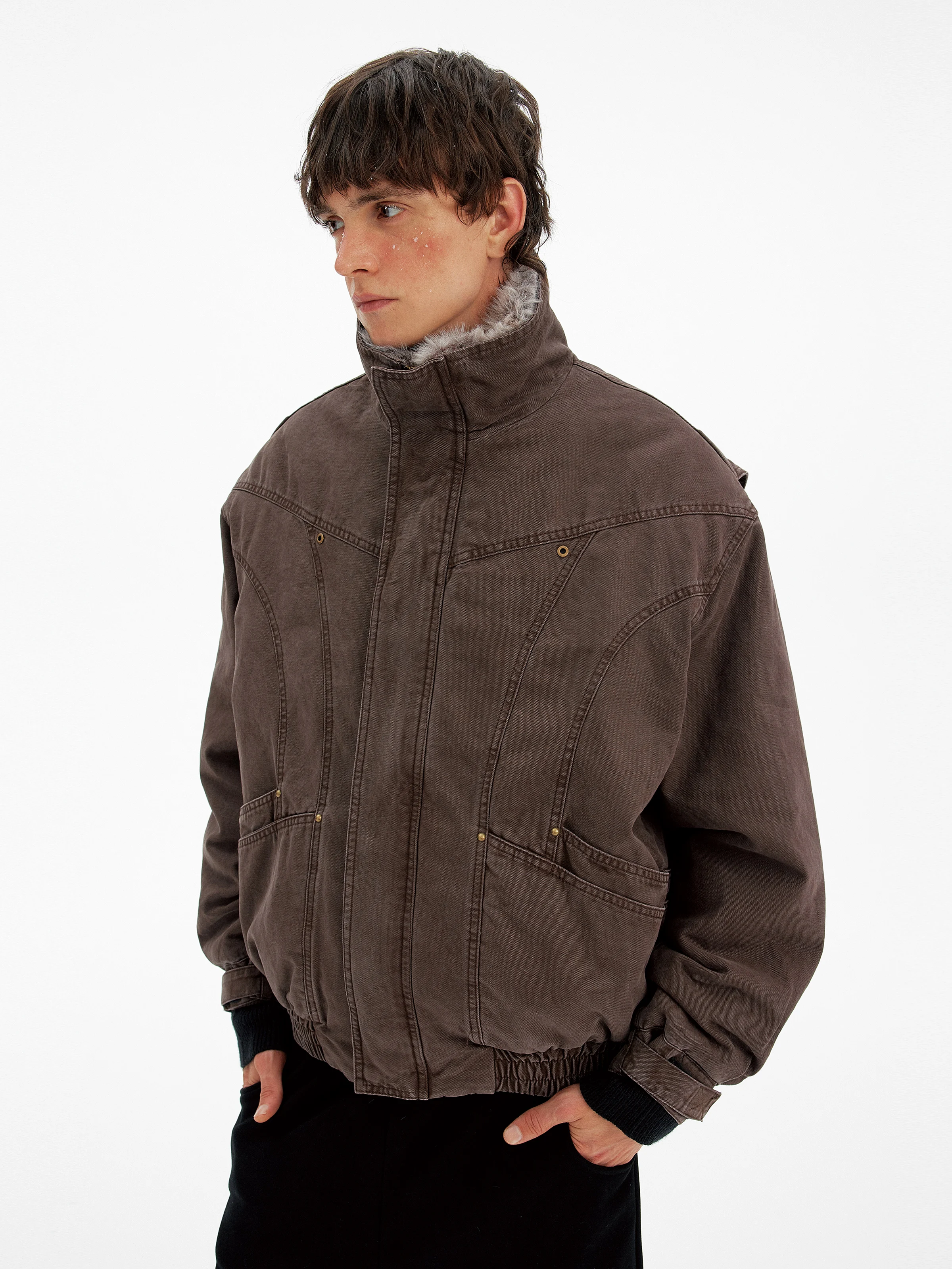 Men's 2025 Winter New Retro Fashion Multi-Pocket Tooling Parkas Loose Detachable Faux Fur Collar Coats Trendy Long Sleeve Parkas