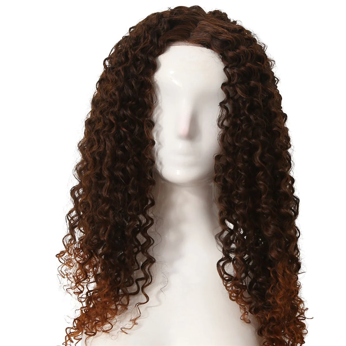 Peluca tejida a mano de área pequeña de fibra química de pelo rizado de 16 pulgadas para mujeres europeas y americanas pelucas delanteras de encaje marrón para mujeres