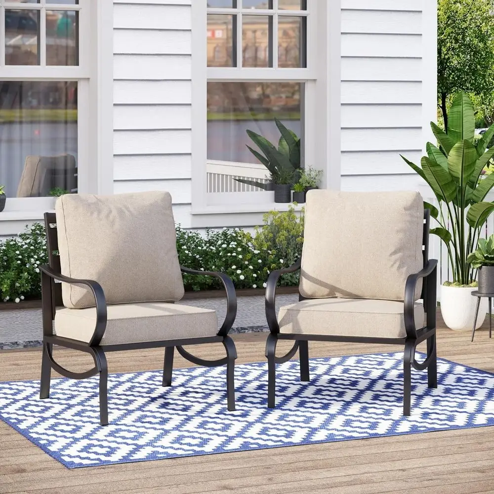 

Прочный стальной комплект садовой мебели: 2 стула с бежевыми подушками 5,8 дюйма для улицы, сада или балкона