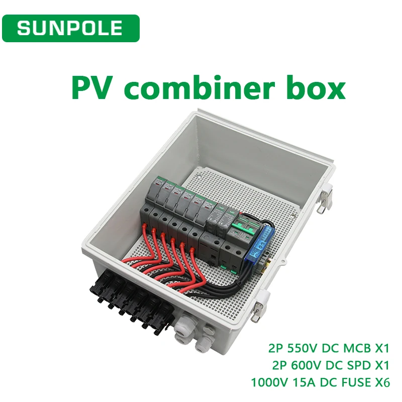 DC550V 6 Input 1 Output Solar photovoltaic PV Combiner Box With Lightning Protection DC Fuse MCB SPD Waterproof Box IP65