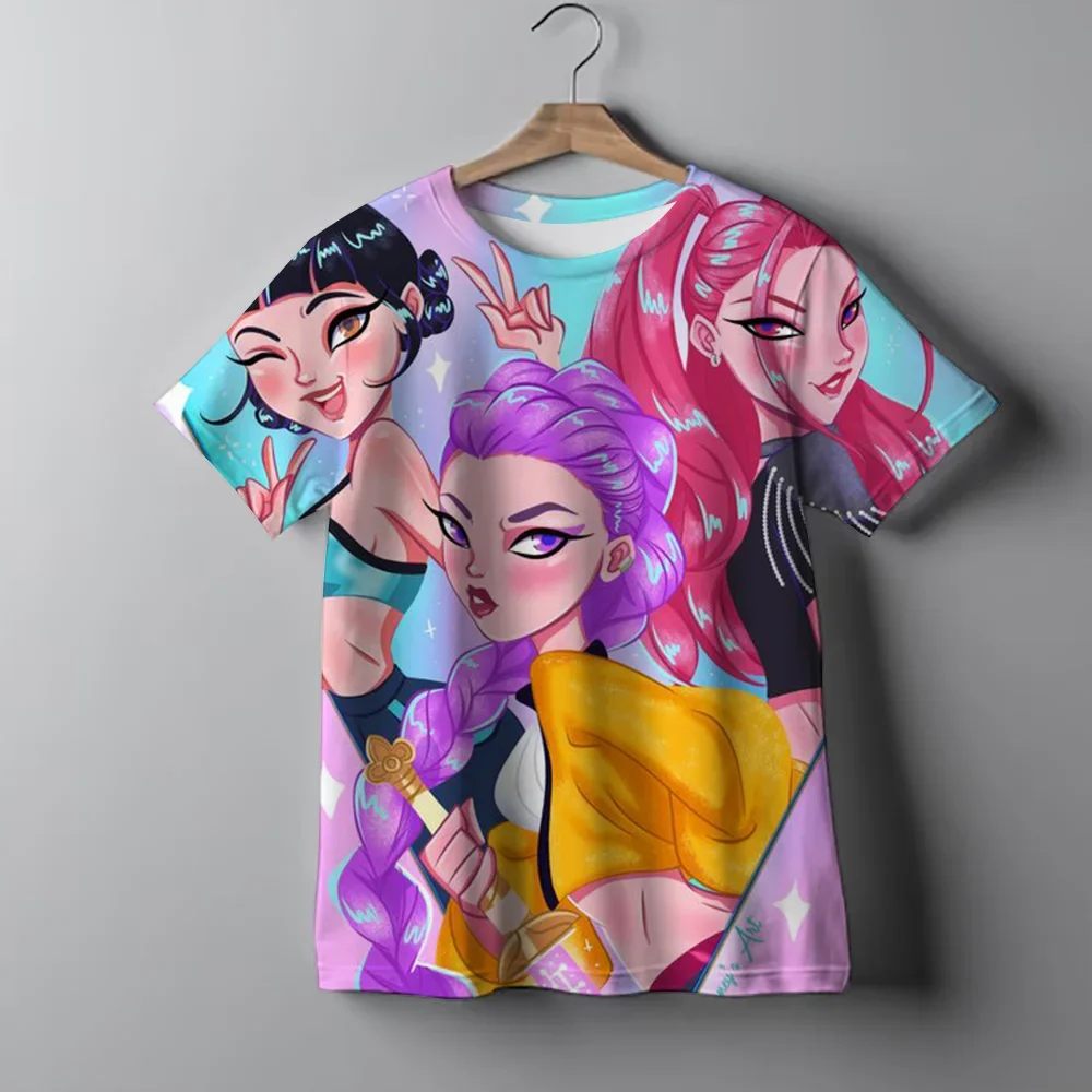 2025 nuevas camisetas KPop Demon Hunters con estampado de dibujos animados para niños, camisetas de manga corta de verano, ropa para niños y niñas, camisetas informales