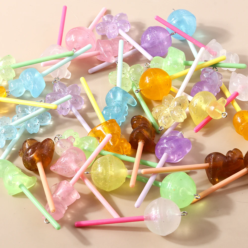 Leslie 10 Stück 3D Sweet Candy Lollipop Charm-Anhänger für Schmuckherstellung, Halskette, Ohrringe, DIY-Zubehör, Zubehör