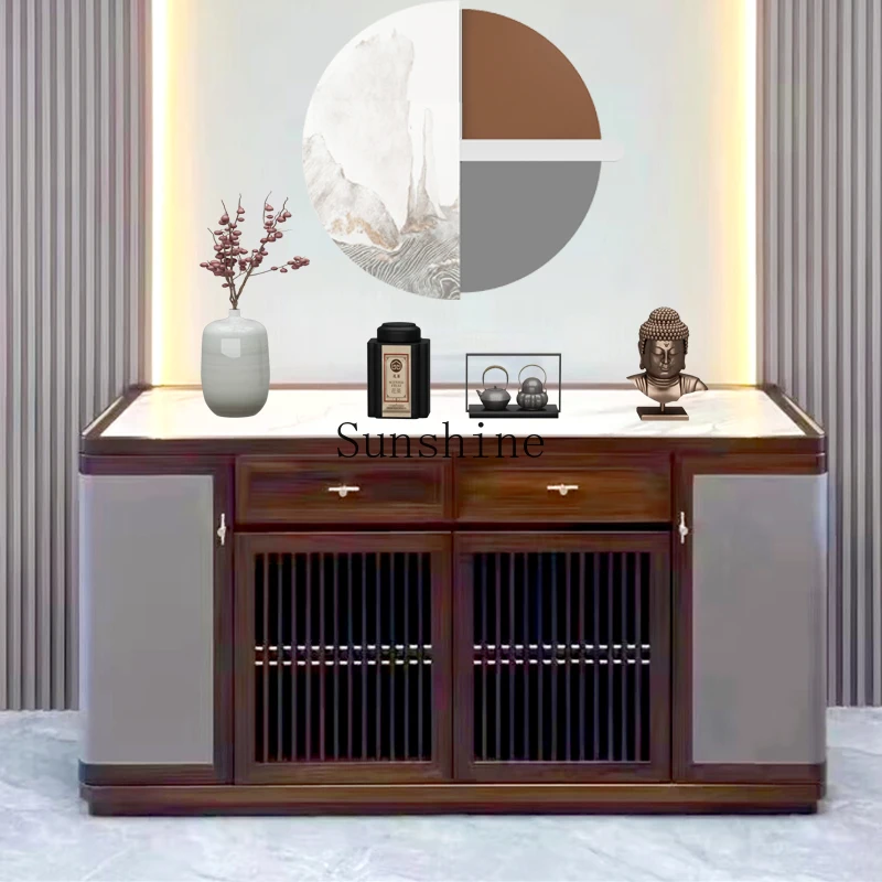 

TT new Chinese side cabinet slate modern simple living room all solid wood locker