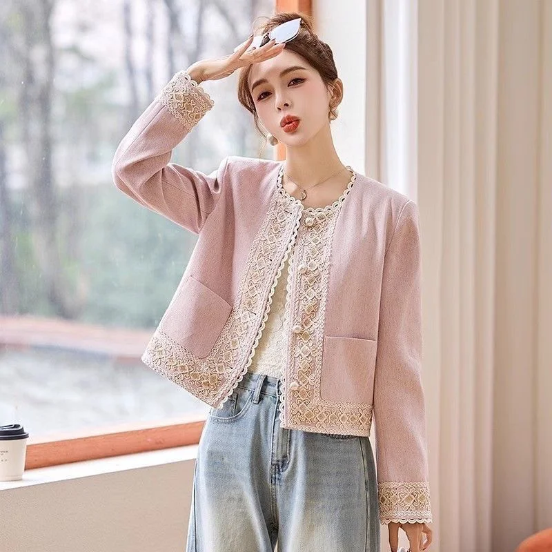 Small Fragrant Style Embroidered Lace Coat for Women 2026 Spring Autumn Jacket New Fashion Single Breasted Temperament Top