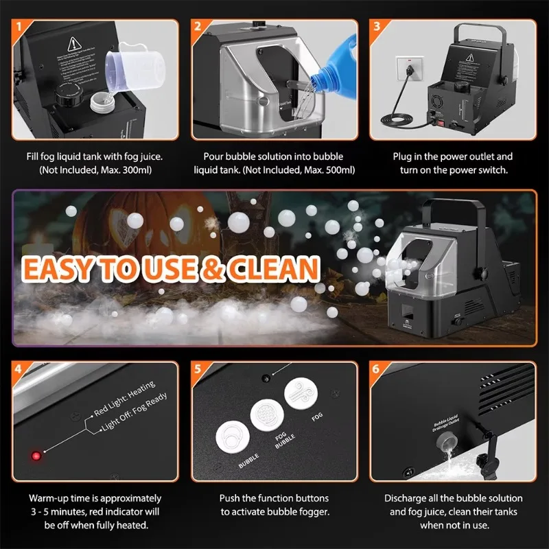 450W 3-in-1 Fog & Bubble Machine, Smoke Machine for Indoor Outdoor Birthday Wedding Halloween Party