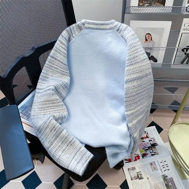 เสื้อสเวตเตอร์ไหมพรมสไตล์ญี่ปุ่น ลายทางสีตัดกัน สไตล์วินเทจ สำหรับผู้หญิง แฟชั่นลำลอง