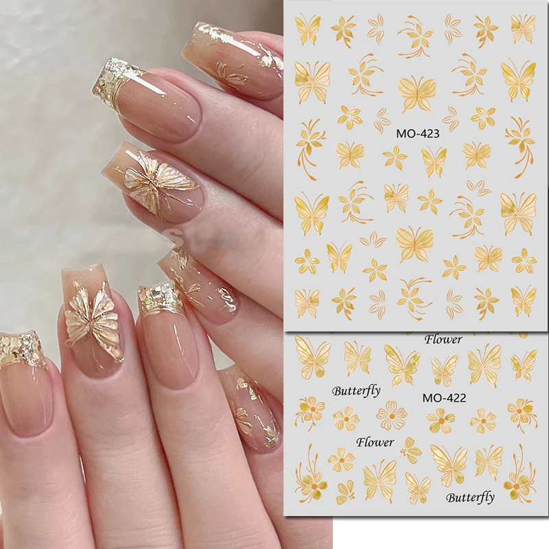 

5d Embossed Nail Art Decals Shining Gold Butterflys Flowers Stickers For Nails Art Manicures Tips Decorations