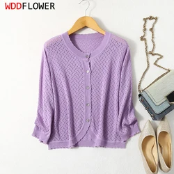 Women Sweater 70% Mulberry Silk 30% Cotton V Neck Buttons down Long Sleeve Cable knit Cardigan Top Shirt L XL XXL LY044