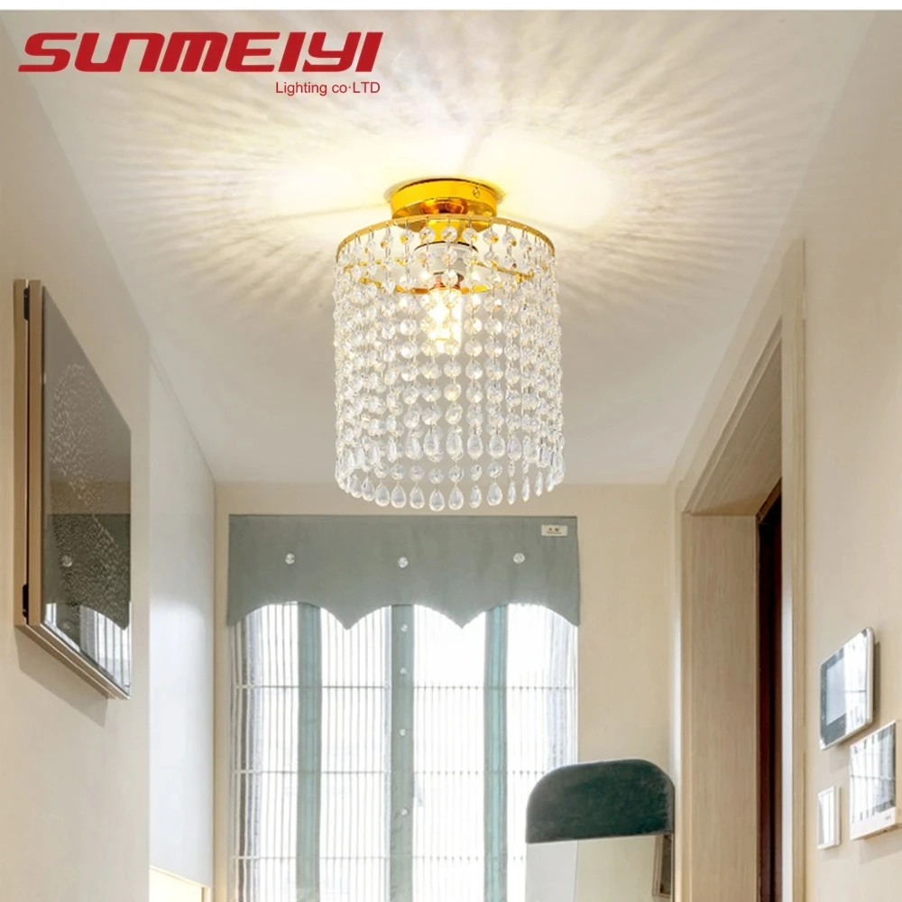 Modern Gold Crystal Small Round Ceiling light For Corridor Aisle Balcony Bedroom Living Room Led Home Indoor Light Fixtures