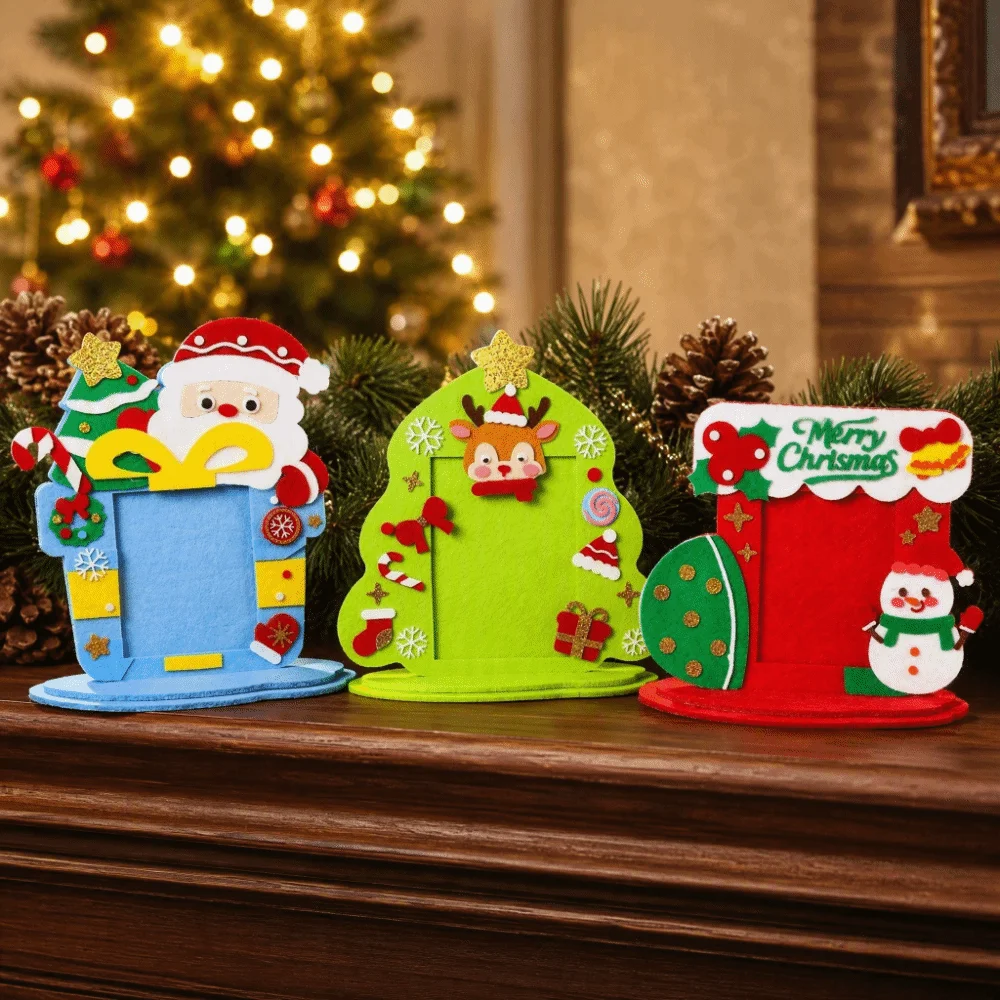 Santa Claus DIY Christmas 4in Frame Christmas Tree Elk Xmas Non-Woven Photo Frame Snowman Christmas Stocking Christmas