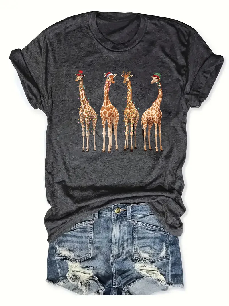 

Spring and Summer Christmas Printed T-shirt, Casual Short Sleeve Round Neck T-shirt, Fashion Women's Clothing