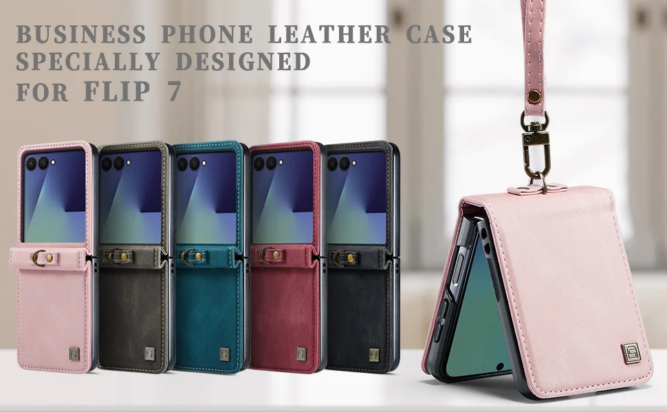 Retro Wrist Strap Leather Phone Case for Samsung Galaxy Z Flip 8 7 FE 6 5 4 Shockproof Comfortable Grip Slim Fit Portable Cover view 6