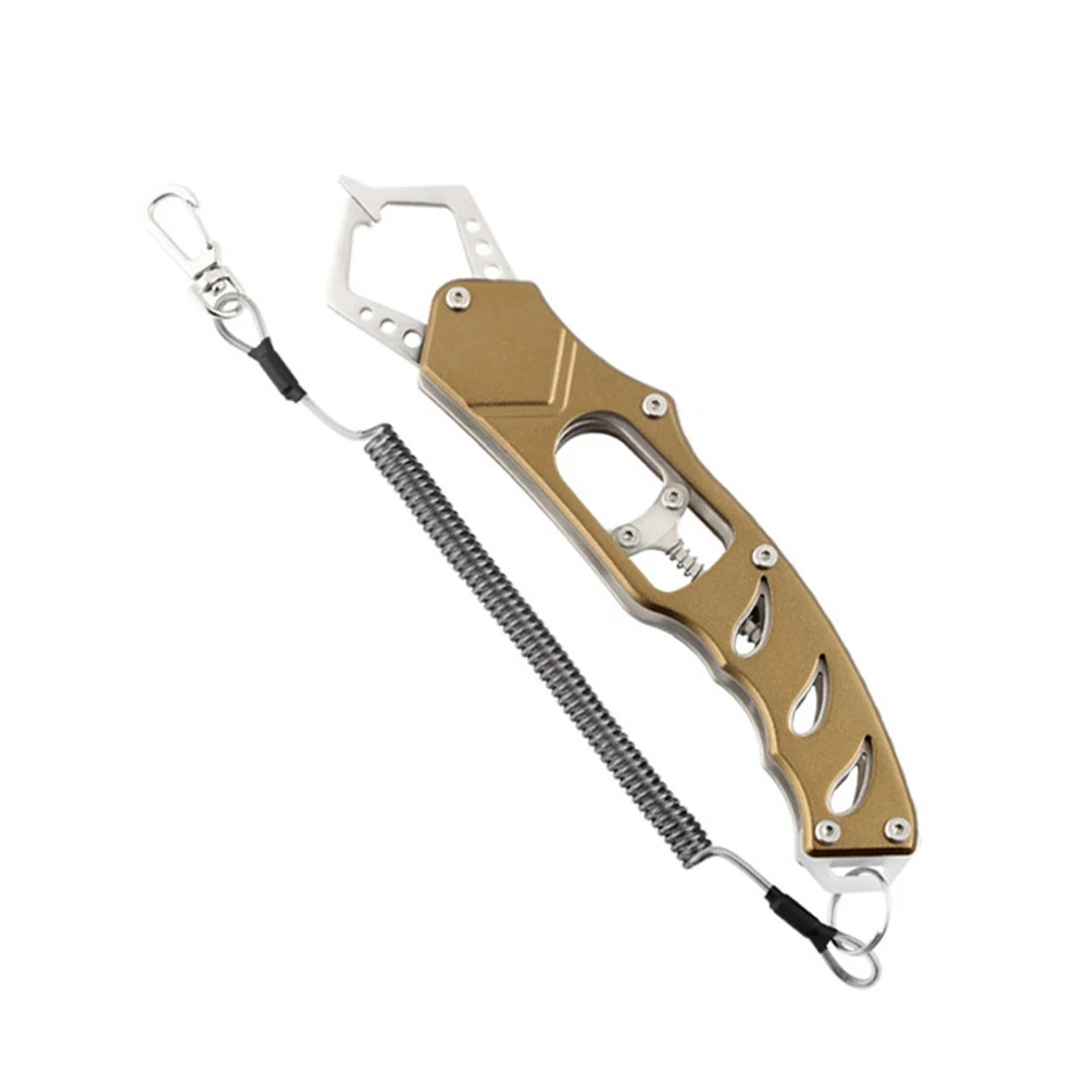 Facile Portable Aluminum Alloy Fish Gripper Grabber Stainless Steel Fish Holder with Lanyard Controller Tools