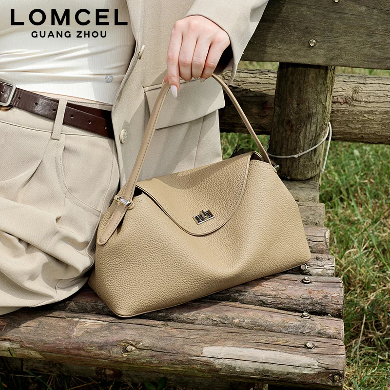 LOMCEL 223 Leather large bag for commuting, versatile and suitable for single shoulder cross-body style. Women's large capacity