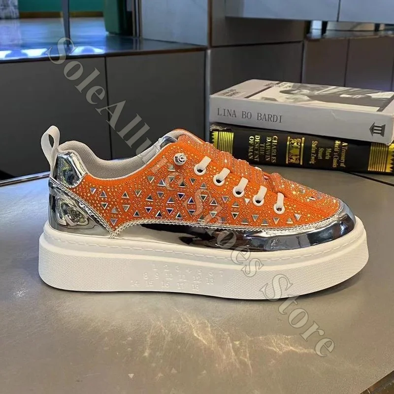Rhinestone Platform Skate Shoes Lace Up Non Slip Comfortable Cushioned Supportive Lightweight Breathable Casual Everyday Shoes