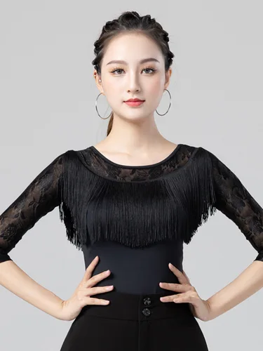 Imagen 2 del producto Pelele de baile latino ajustado con retazos de encaje, disfraz de mujer adulta, hermoso traje de línea de competición de Color sólido de Jazz, Tops 2025