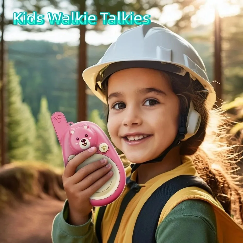 1 Pair Lovely Bear Walkie Talkies Wearable Lanyard Long Range Cartoon Bear Walkie Talkies One Click Call Wireless Communication