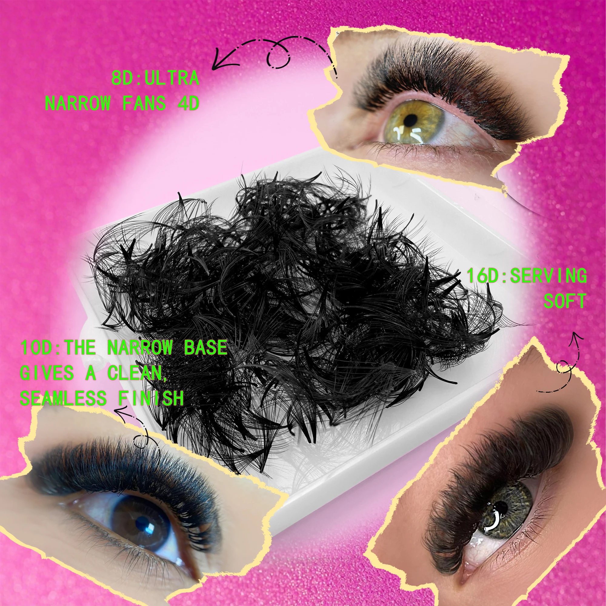 

ABONNIE 500 Fans Narrow Pointy Pro made Fans Lashes Volume Mega False Russian Lashes Fluffy Individual Volume Lashes Extension