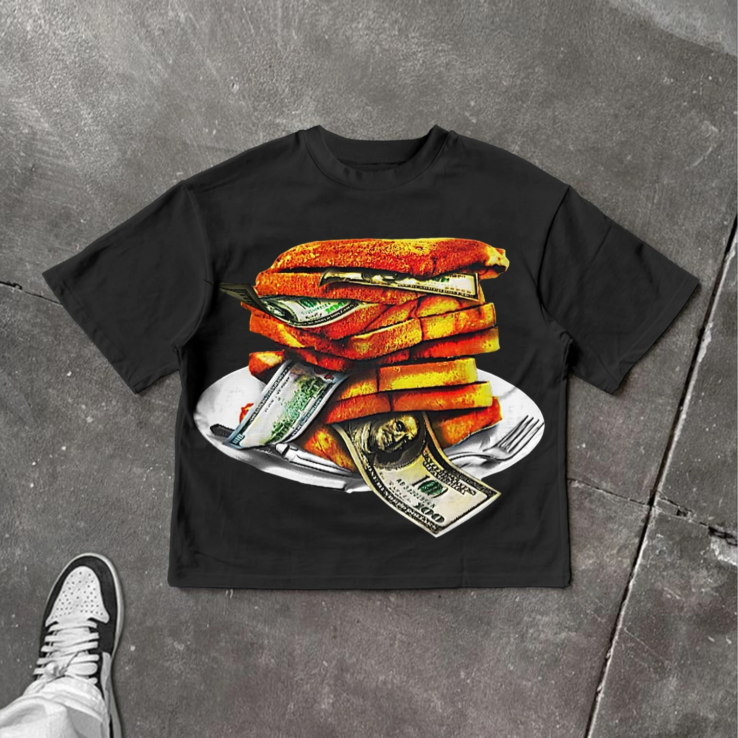 

Stack Or Starve Graphic Print Cotton T-shirt Men Y2K Summer Short Sleeves Oversize T-shirt Streetwear Women Casual Tee Tops