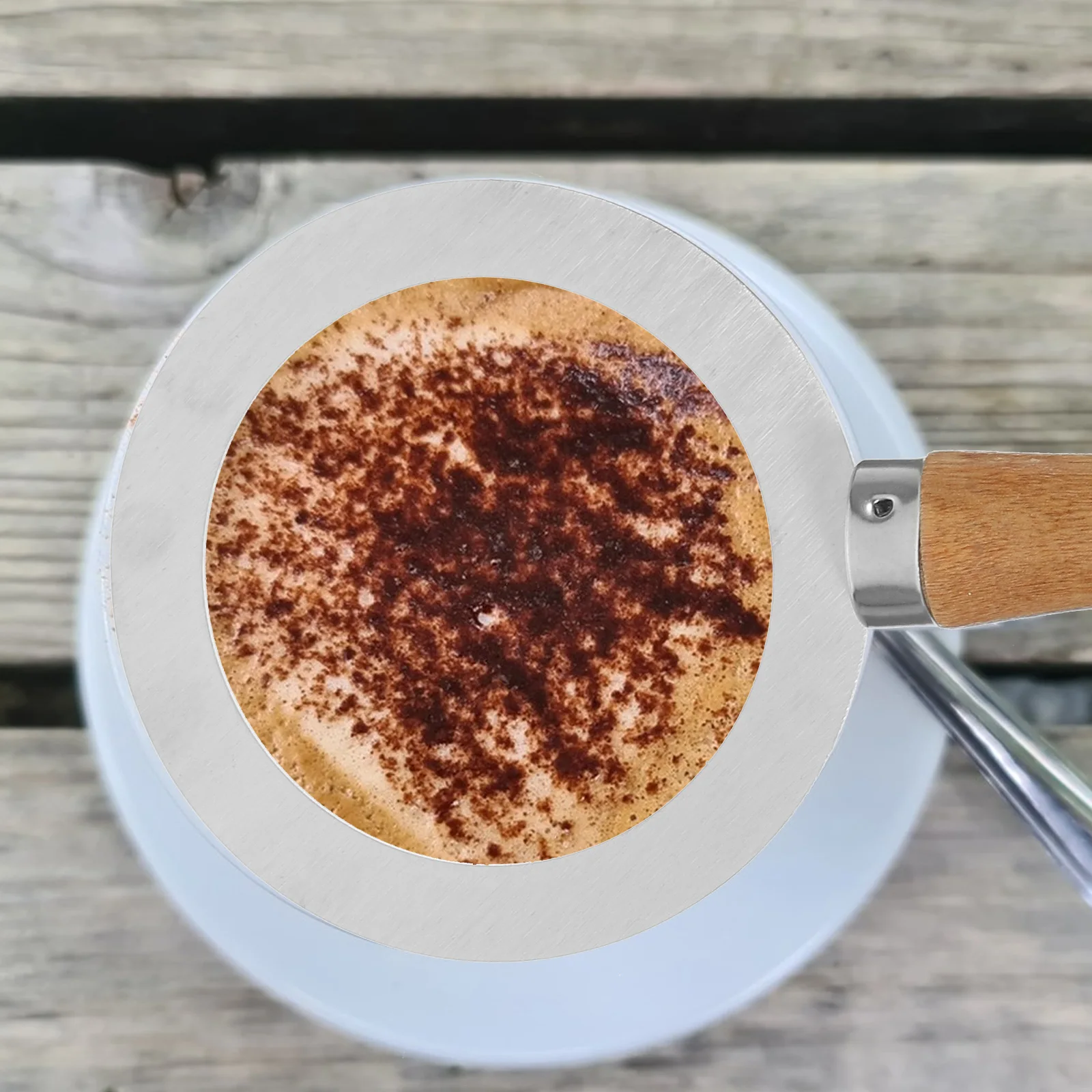 

2pcs Wooden Handle Baking Cup Ring Stainless Steel Milk Tea Roasting Gasket For Coffee Dessert Shop Kitchen Supplies