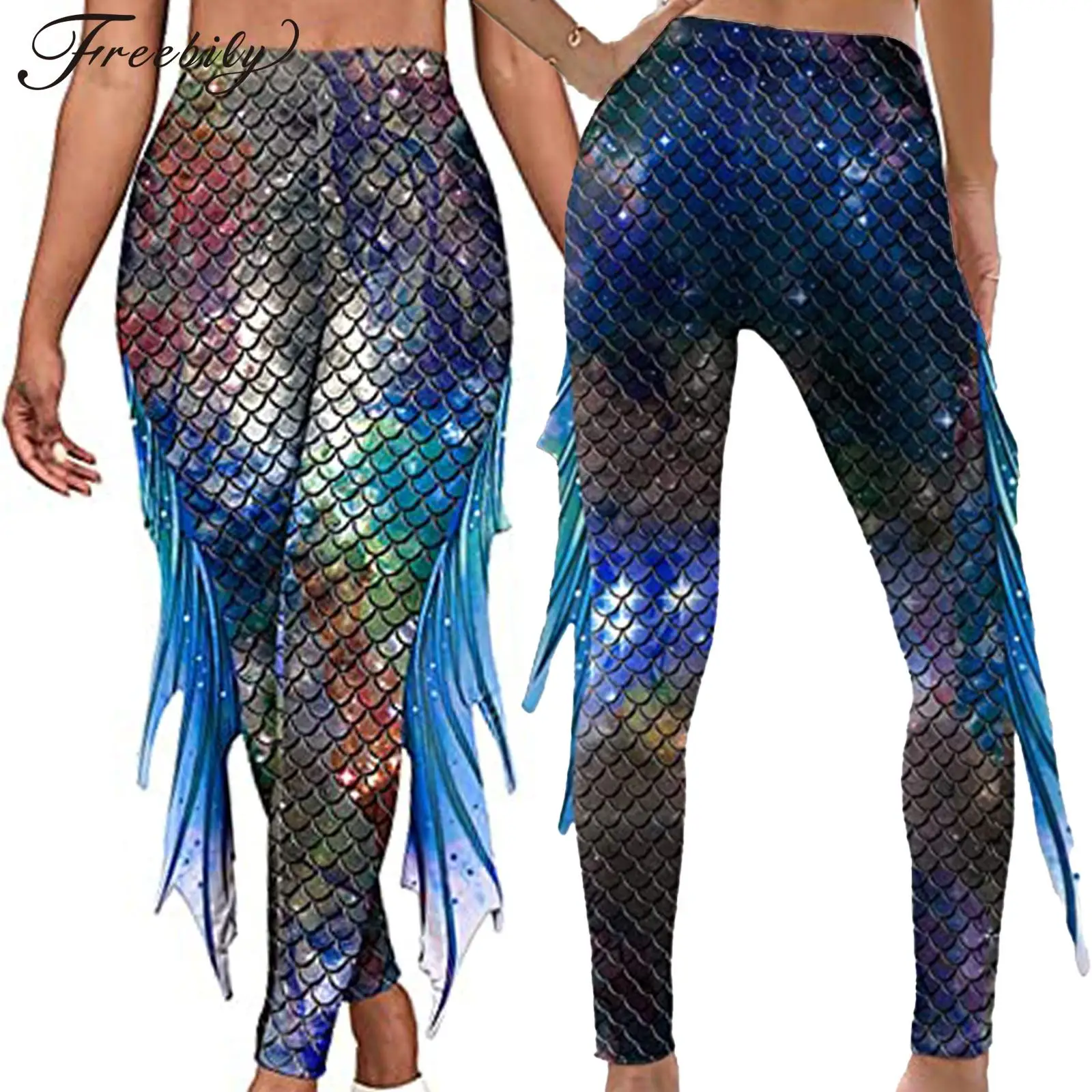 

Y2K Fish Scale Print Pencil Pants for Women Hipster Mermaid High Waisted Bottoms Streetwear Halloween Costume Trousers