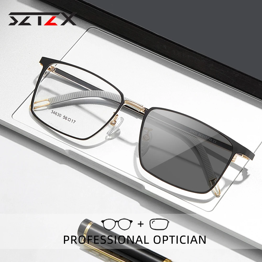 

SZTZX Ultra-Light Photochromic Reading Glasses Men Anti Blue Ray Myopia Prescription Glasses Elastic Legs Optical Eyeglass Frame