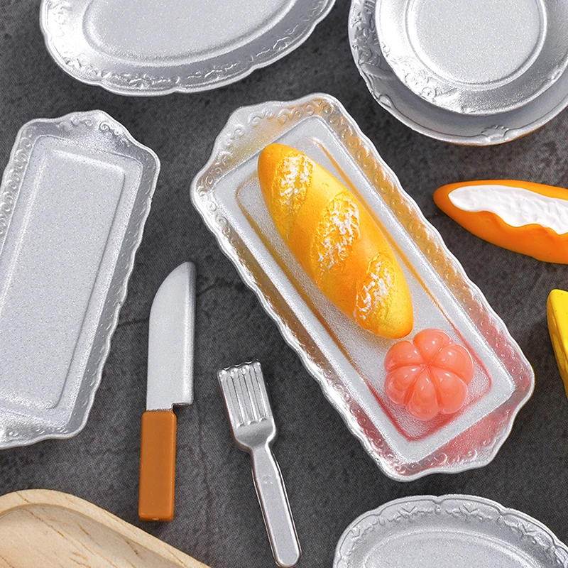 Accesorios en miniatura para casa de muñecas, Mini plato elíptico de postre, plato de cocina de simulación, juguetes para decoración de casa de muñecas, 10 Uds.