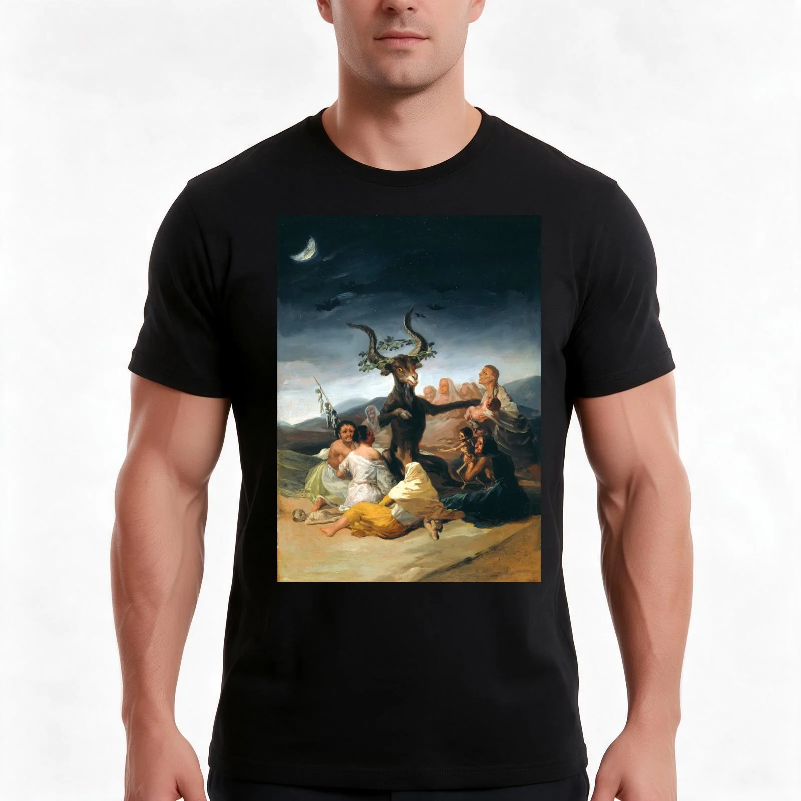 Witches' Sabbath (Goya, 1798) T-Shirt, Summer Casual Cotton Tee, Oversized Streetwear Tops, Vintage Graphic Print, 100% Cotton