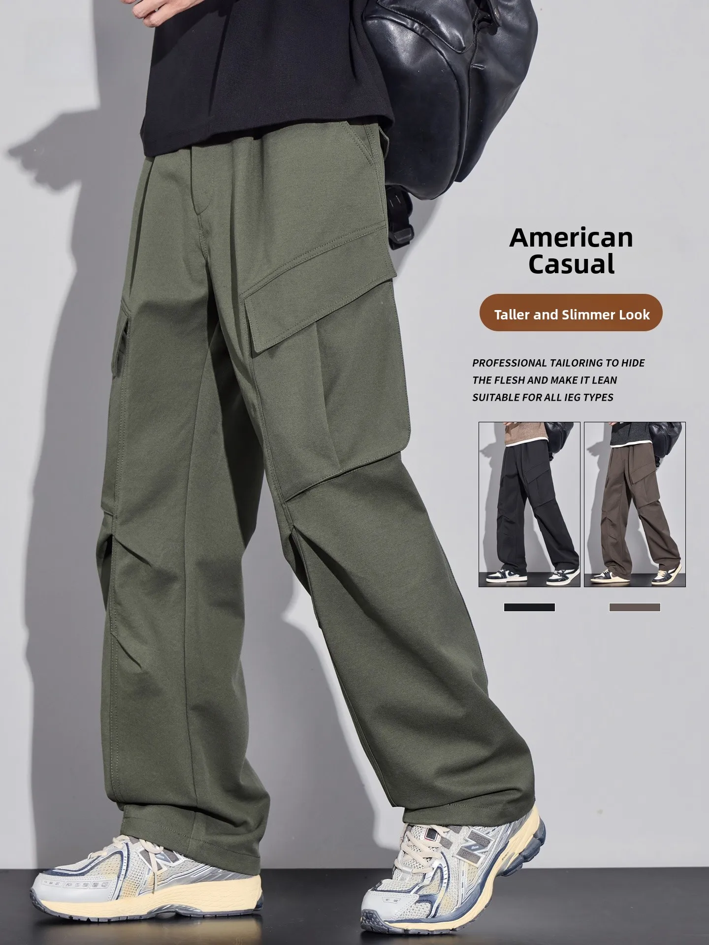 

American Workwear Sle Men's Casual Pants Spring Autumn Loose Trendy Brand Multi-ket Versatile Military een Straight Le...