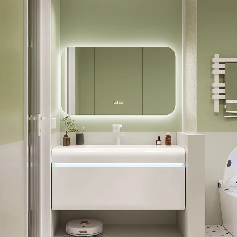 

Modern Luxury Bathroom Vanity Set with Light Emitting Diode Touch Lighting Mirror Durable