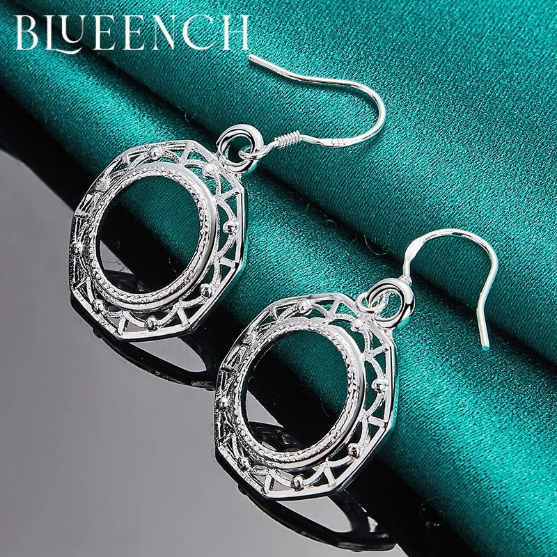 

Blueench 925 Sterling Silver Round Hollowed Out Zircon Earrings Pendant Suitable For Ladies Wedding Party Fashion Jewelry