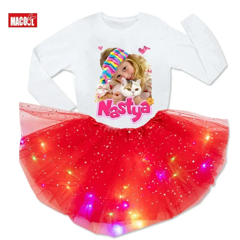 

Платье-пачка для девочек, футболка с длинными рукавами, костюм Nastya, комплект из 2 предметов, вечерние легкие костюмы-пачки принцессы для 5 лет, наряды на день рождения, юбка