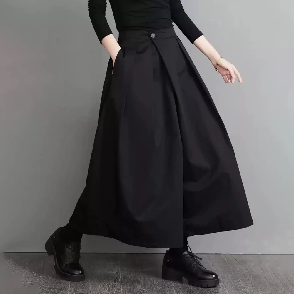 

XS-5XL Men's Solid Color Wide-Leg Skirt Pants American Retro Fashion Trend High Street Casual Loose Niche Winter Men's Bottoms