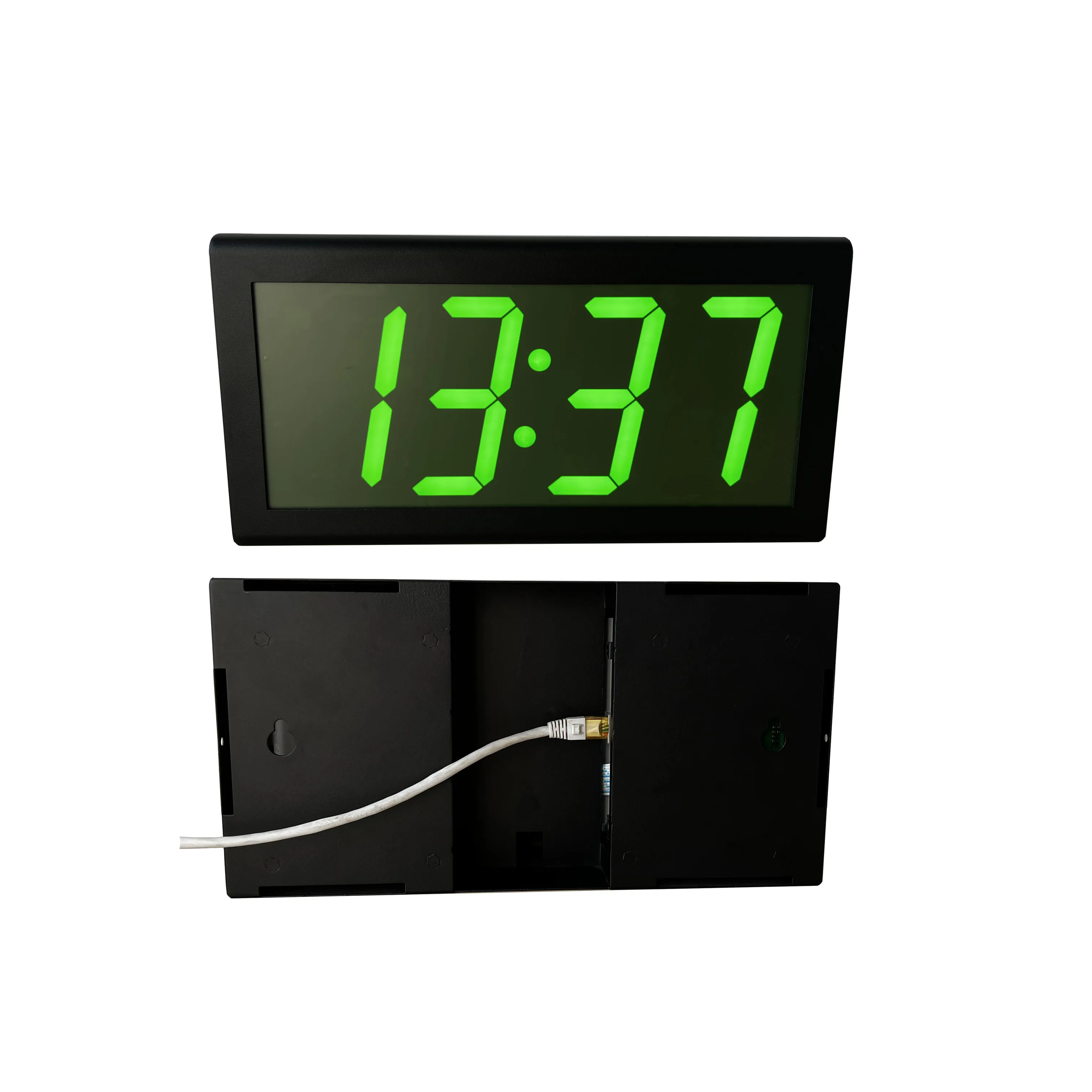 

4"4-digit Green LED NTP Wall Clock, Plastic Case