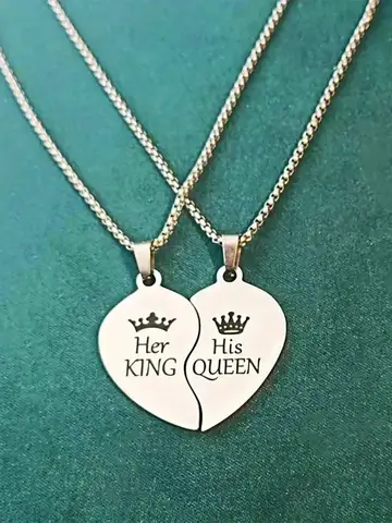 King Queen Crown Couple Confession Love Necklace, Stainless Steel Letter Necklace,A Gift of Love from the World of Love