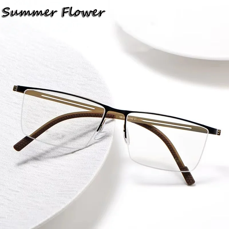 Gentlemen Glasses Frame Alloy Eyeglasses Frames Half Rimmed Men Wide Face Prescription Large Size Elegant Eyewear Spectacles