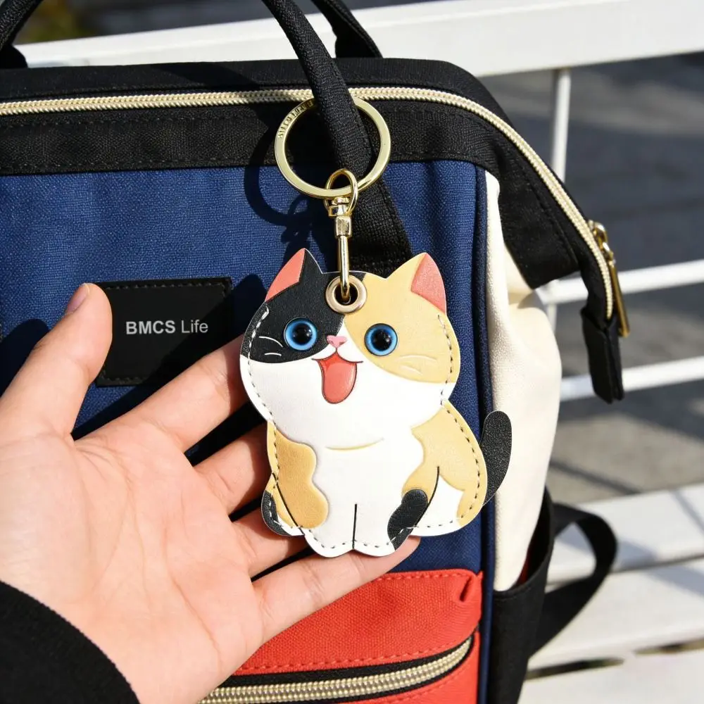 Cute Hanger Pu Leather Cat Pendant DIY Handmade Animals Keychain Cartoon Creative Key Protective Case Bag Pendant