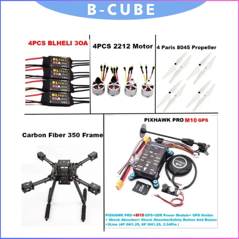 

B-CUBE Carbon Fiber 350mm F350 Quadcopter Kit with Pixhawk PRO, M10 GPS & 30A ESC for Ardupilot PX4 Drone Development