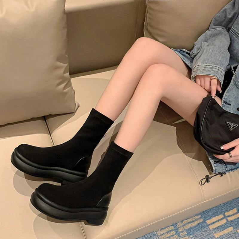 TAOFFEN Size 33-40 Ins New Women Ankle Boot Platform Winter Women Shoes Warm Fashion Female Short Boot Daily Footwear