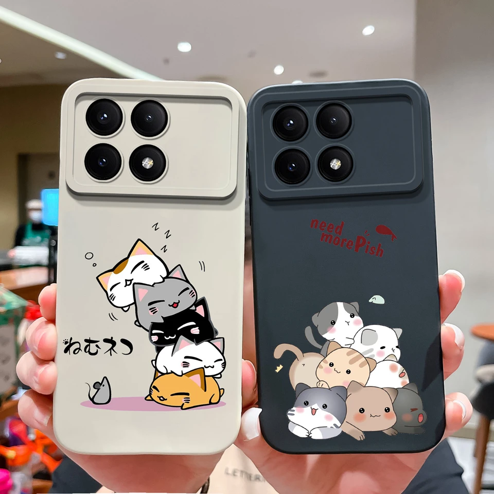 Cases For Xiaomi Redmi K70 K70E K70 Pro Poco X6 Pro Lovely Cat Liquid Back Cover For XiaomiK70 K70E K70 Pro Poco X6 Pro Coque