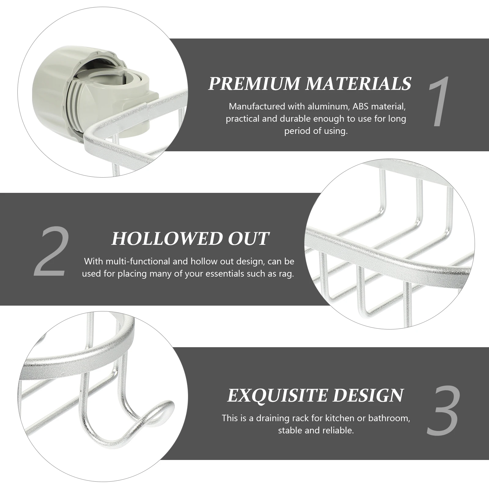 

Sink Shelf Sponge Storage Aluminum Abs Household Faucet Drain Rack Shampoo Organizer Towel Holder Kitchen Sink Cleaner Cloth