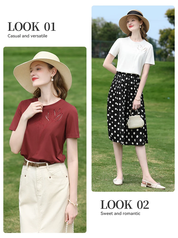 I BELIEVE YOU Top per donna Nuova maglietta estiva Slim Fit Bianco Scava fuori Ricamo Girocollo Top da pendolarismo 2252016035