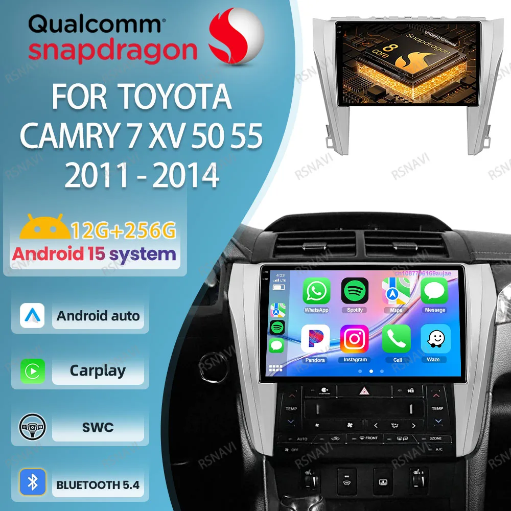 Android 15 Car Radio For  Toyota Camry 7 XV 50 55 2011 - 2013 2014 Qualcomm NO 2DIN Carplay BT Systems DVD Autoradio Snapdragon