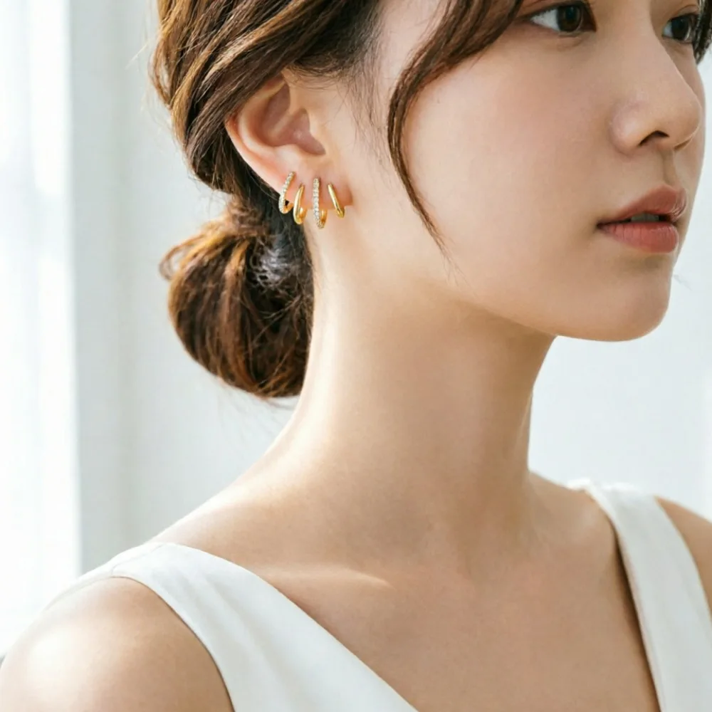New Fashion Korean Claw Ear Hook Clip Earrings for Women Four-Prong Setting CZ Gold Color Ear Earrings Jewelry Accessories Gifts