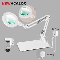 NEWACALOX 12V Wtyczka EU/US Sterowanie dotykowe Lampa biurkowa LED 8X Szklana lupa 3 kolory 108 SMD Światła Składane szkło powiększające Naprawa