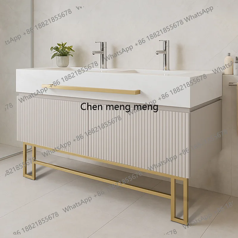 

New Japanese-style bathroom cabinet combination double basin rock slab washbasin hotel style stainless steel