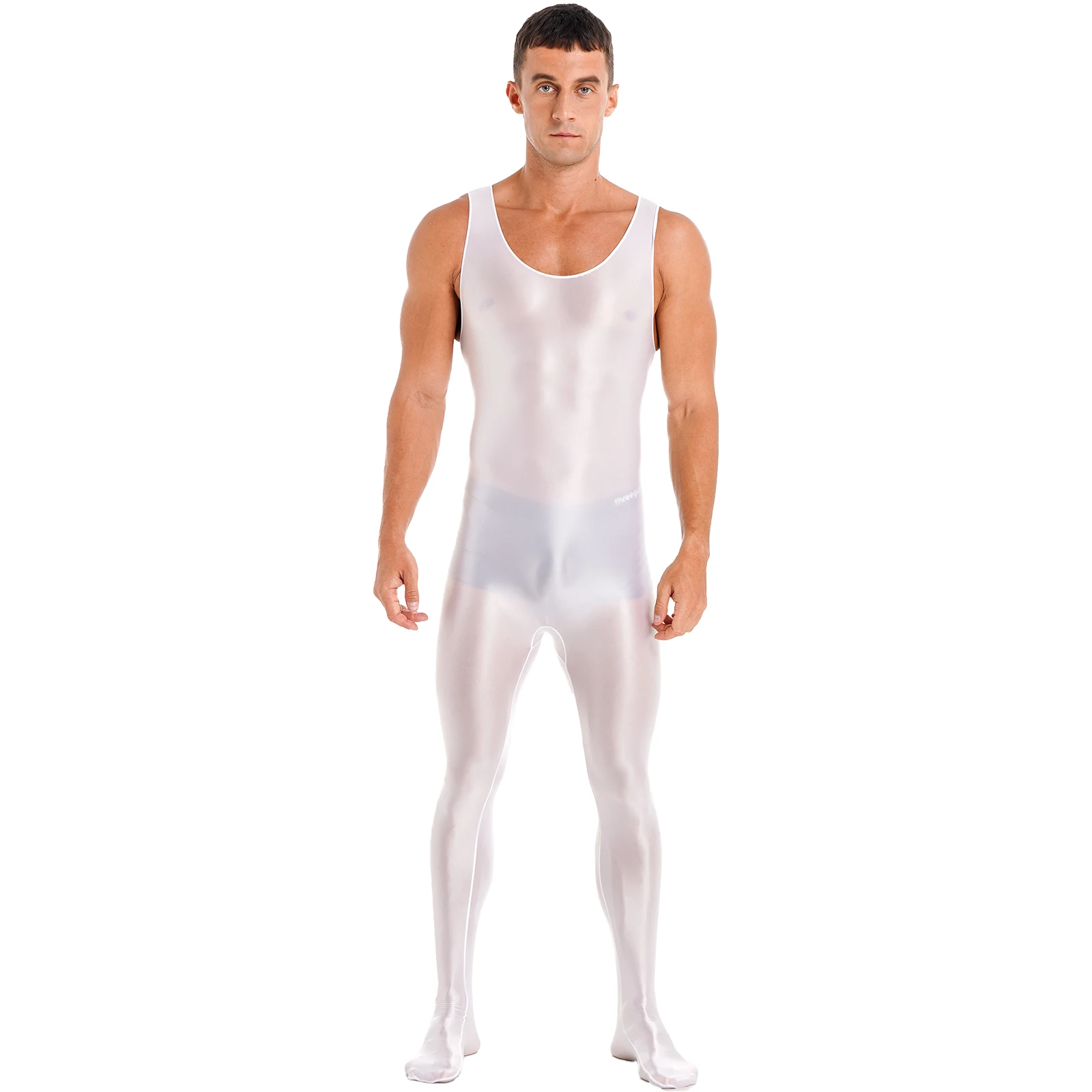 Heren full body bodysuit effen kleur mouwloos ballet gymnastiek turnpakje paaldans clubwear slim fit bodystocking nachtkleding