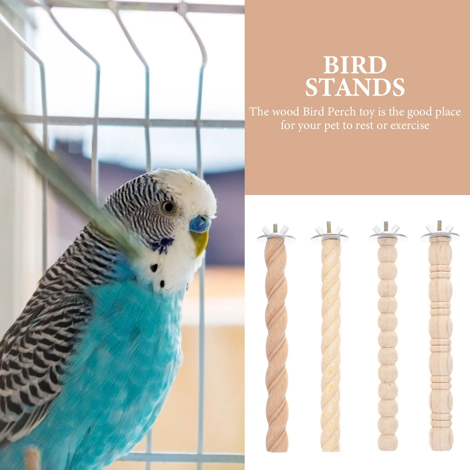 

4pcs Stand Wood For Parakeets Training Supplies Stands Wooden Perch Plaything Cage Stand Parrot Training Bird Perch Plaything